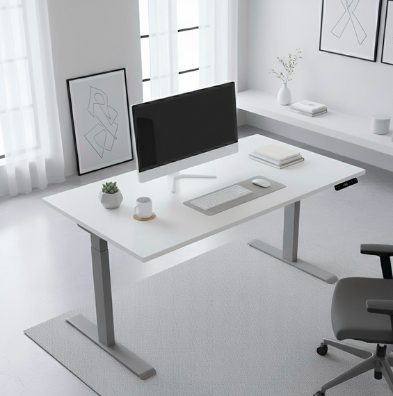 Стіл із електричним регулюванням висоти, двомоторний, двоступеневий, сірий каркас, 1200х600х718-1223мм