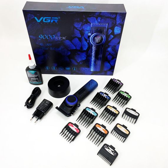 Професійна машинка для стрижки волосся VGR V-001 BLUE з дисплеєм 9000 об/хв та 10 насадками 1,5-24 мм | Зображення 2
