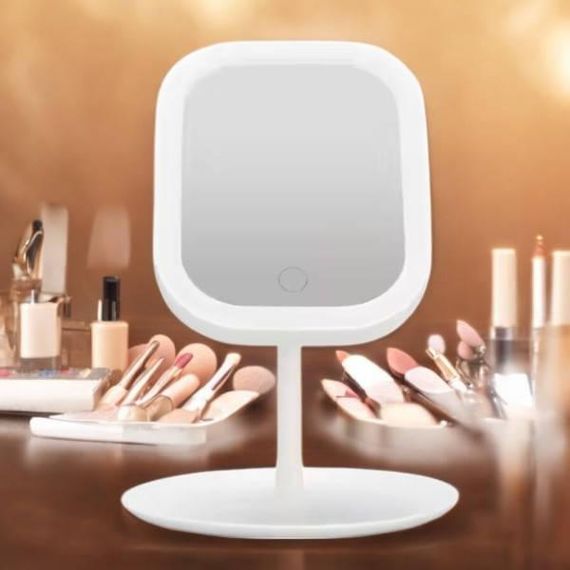 Дзеркало для макіяжу на підставці USB квадратне Біле