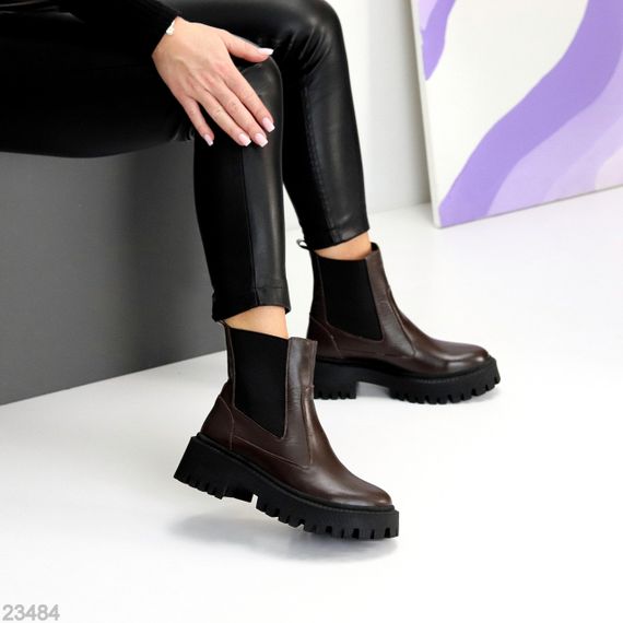 Крутые кожаные ботинки челси цвет Шоколад на тракторной подошве | Зображення 6