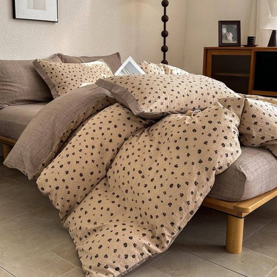 Постельное белье семейное с текстурой льна и с простыню на резинке Colorful Home Print 1 22186 150х210х2 см