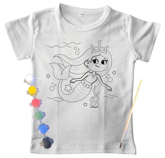 Детский набор для творчества футболка раскраска Русалочка белая (ДФ0015) 158