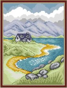 Набор для вышивания по нанесённой на канву схеме "Highland hut". AIDA 14CT printed 21*29 см