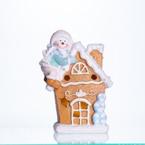 Новорічна декоративна фігурка з підсвіткою 14×9×20 см Новорічний декор Будиночок зі сніговиком з порцеляни CR-6-5