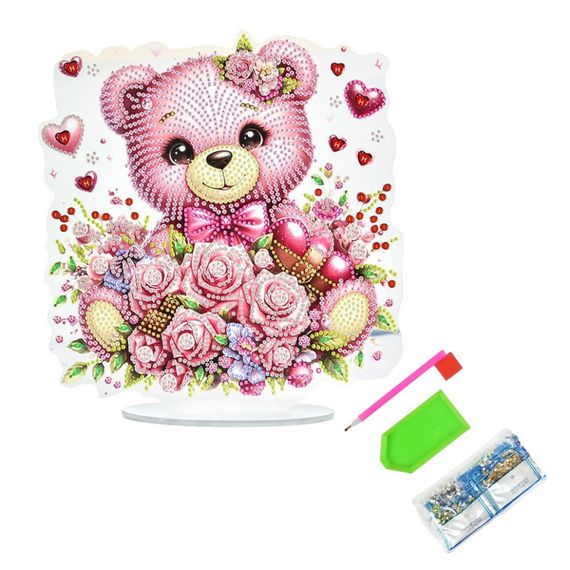 Набор для творчества алмазная мозаика "Нежный мишка" YKLZ15263 на подставке 25х25 см | Зображення 1