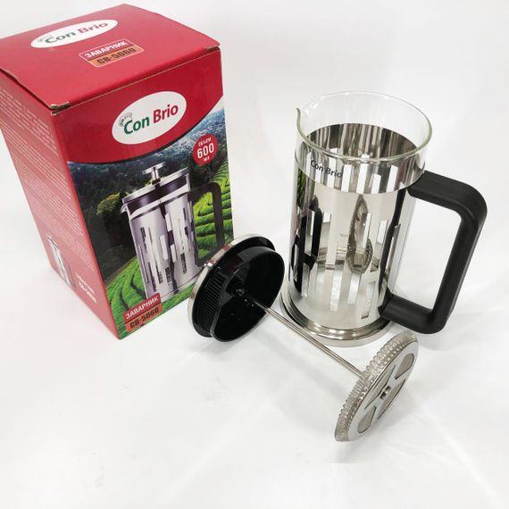 Заварник Con Brio CB-5060 Френч-пресс 600 мл,  Чайник самовар стеклянный, Заварники для чая и кофе | Зображення 7