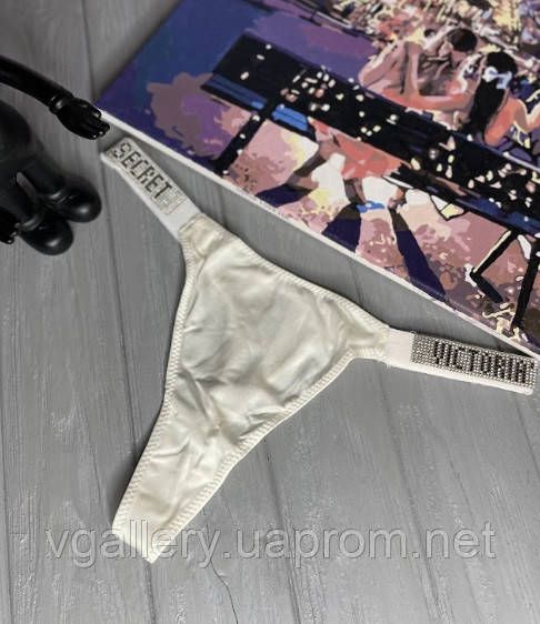 Жіночі трусики Вікторія Сікрет зі стразами, трусики стрінги Victoria's Secret, модні трусики стринги Білий, L | Зображення 2
