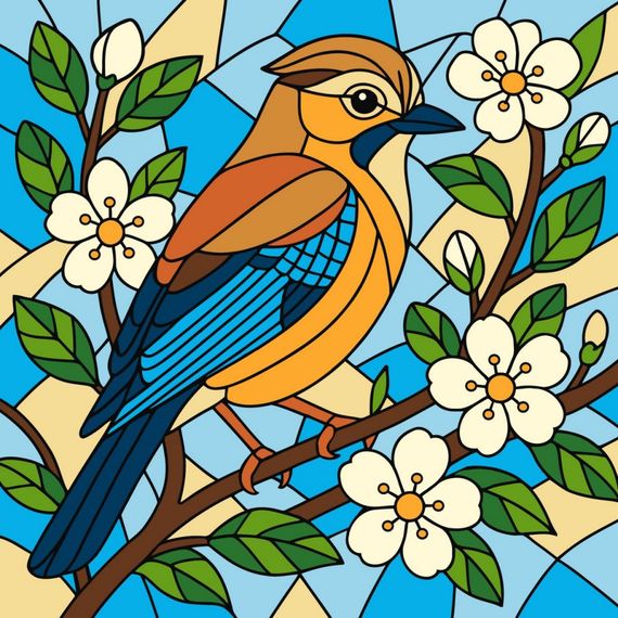 Картина по номерам "Витраж. Сойка" ©art_selena_ua KHO6789, 30х30 см