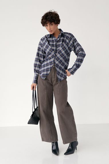 Сорочка в клітинку з акцентом на талію - сірий цвет, M (є розміри) | Зображення 2