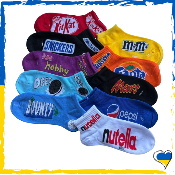 Набір шкарпеток короткі 10 пар (нутелла, баунті, орео, кіт кат, фанта, пепсі, снікерс) 36-41р