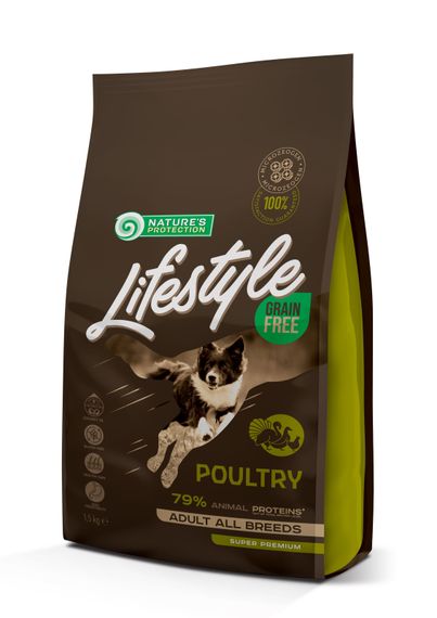 Сухий беззерновий корм з птицею для дорослих собак всіх порід Lifestyle Grain Free Poultry Adult All Breeds 1.5кг