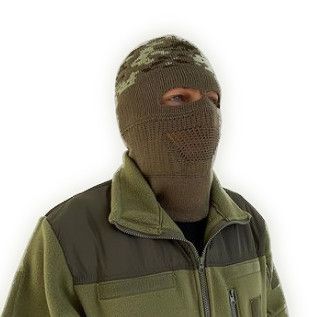 Балаклава мужская тактическая подшлемник  шапка пиксель олива вязаная | Зображення 1