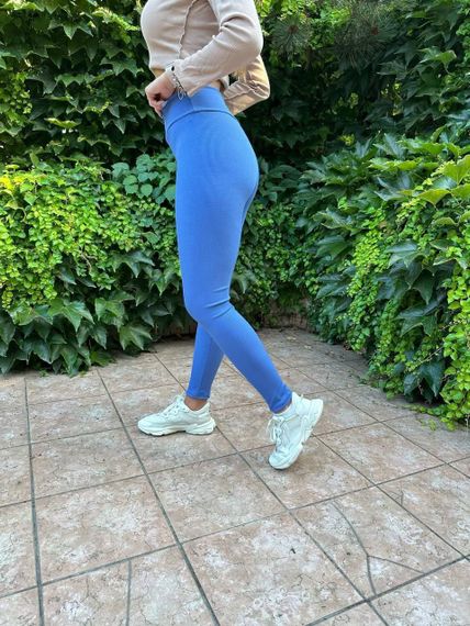 Жіночий трикотажні лосини в рубчі з високою посадкою колір синій, розмір 46/48 ZC2497 | Зображення 3