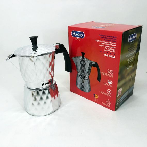 Гейзерна кавоварка Magio MG-1004 300 мл, гейзерна турка для кави, гейзерна кавоварка з нержавіючої сталі | Зображення 2