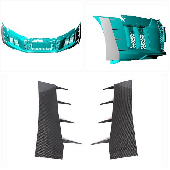 Накладки на передній бампер V2 (2015-2020, Карбон) для Ауди R8 2015- рр | Зображення 1