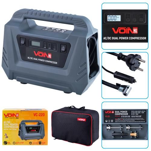 Компресор автомобільний "VOIN" VC-220 116psi/10А/25л/AC /DC/Автостоп | Зображення 1