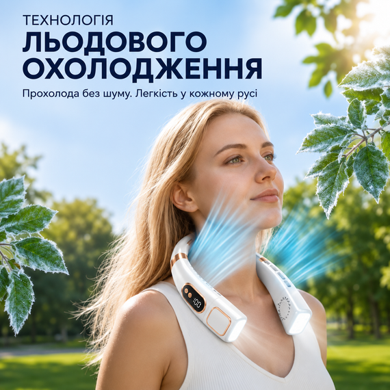 Портативний вентилятор на шию ABUDO (neck fan)  безлопатевий з підсвічуванням, 5 швидкостей, USB, Білий | Зображення 5