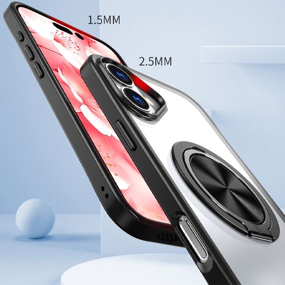 TPU+PC чохол Metal Ring with MagSafe для Apple iPhone 16 (6.1") Чорний | Зображення 2