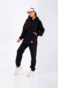 Женский теплый спортивный костюм на флисе худи и штаны NB23038 цвет черный, размер 46/48