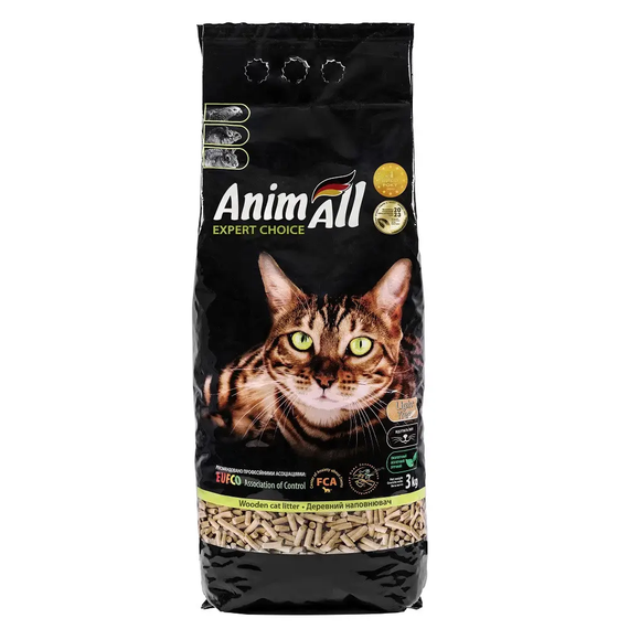 Древесный наполнитель для кошачьего туалета AnimAll  - без аромата 3 кг