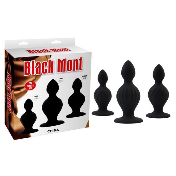 Набор больших анальных пробок Chisa Black Mont с разным рельефом, черный sexstyle