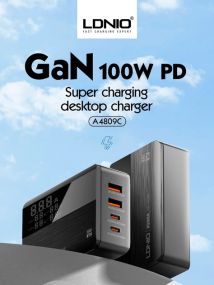 Швидкісний зарядний хаб LDNIO 100 Вт з підтримкою PD3.0, QC4.0 та LED-індикацією, одночасна зарядка 4 пристроя