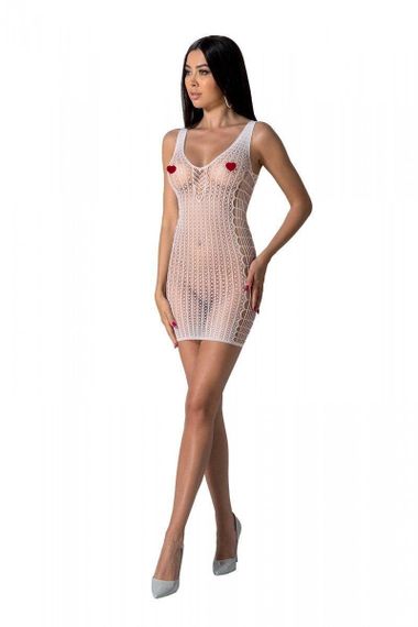 Мини-платье с вертикальным узором Passion BS097 One Size, white, плетение по бокам sexstyle