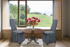 Жакардові чохли на стільці Roza з спідницею Темно-сірі