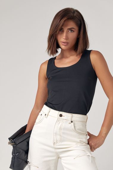 Эластичная женская майка - черный цвет, L (есть размеры)