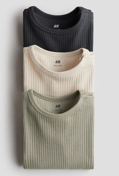 Набір дитячих боді 3 шт для новонароджених хлопчиків H&M 62 см Бежевий/Хакі/Чорний (26010701) | Зображення 1