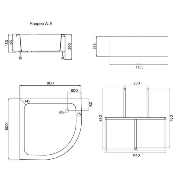 Душевой поддон Lidz KAPIELKA ST80x80x26 с панелью | Зображення 1