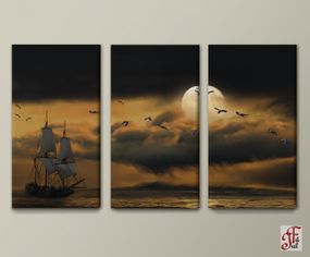 Друкована картина  Корабель. Триптіх 90х55 см