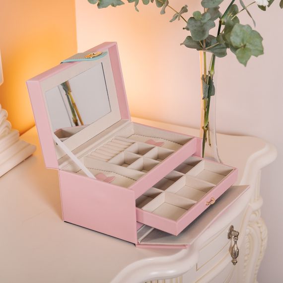 Шкатулка для украшений из эко кожи 3 яруса с зеркалом органайзер для ювелирных изделий HP-5-17P | Зображення 6