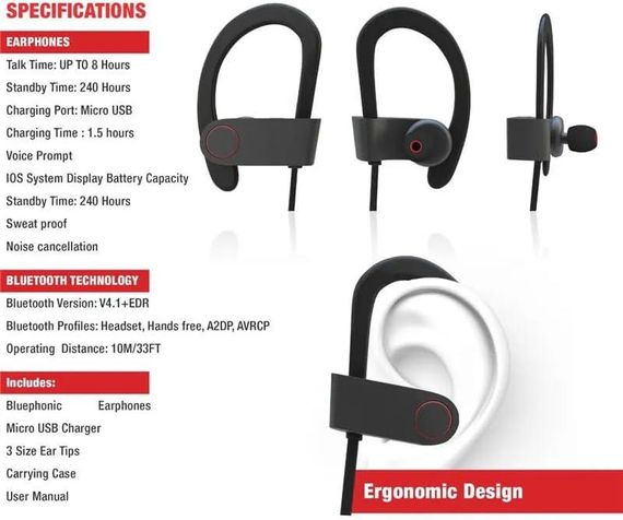 Наушники U8 беспроводные наушники устойчивые к поту водонепроницаемые спортивные для развлечения и  обучения | Зображення 5