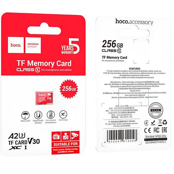 Карта пам'яті Hoco microSDHC Class 10 - 256GB (без адаптера) Red | Зображення 1