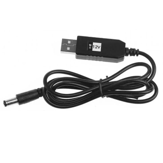 Кабель живлення для роутера/модема USB-DC (2.1x5.5mm) з перетворювачем до 12V in box (1m) Black | Зображення 2