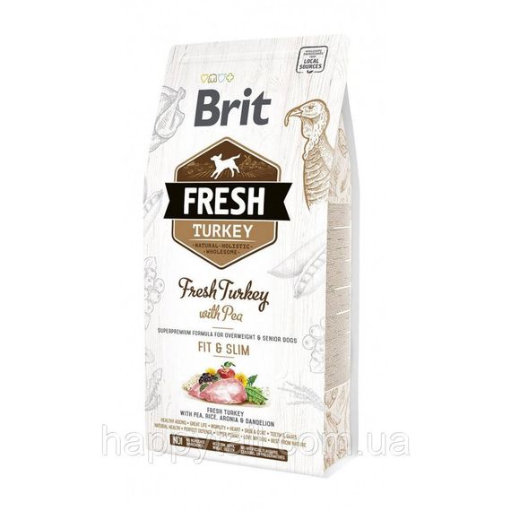 Корм Brit Fresh Turkey/Pea Fit and Slim для пожилых собак и при лишнем весе, индейка/горох, 2.5 кг