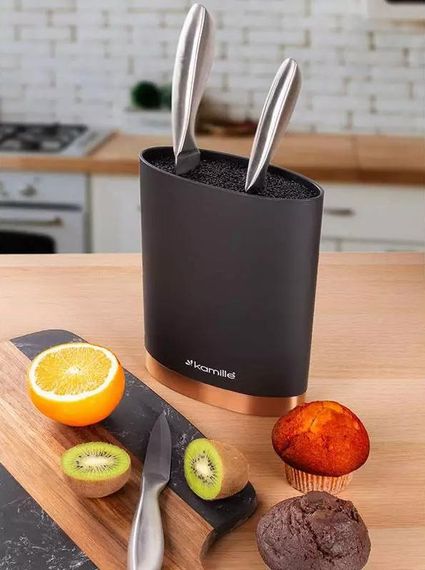 Підставка Kamille Black&Rose, колода для ножів 16х7х22см з поліпропіленовим наповнювачем | Зображення 1