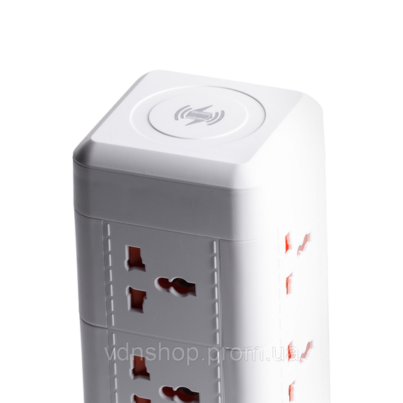 Сетевой фильтр удлинитель 4.8 м с лампой на 9 универсальных розеток с 2 USB, 1 Type-C, беспроводная зарядка HP-5-7MF | Зображення 6