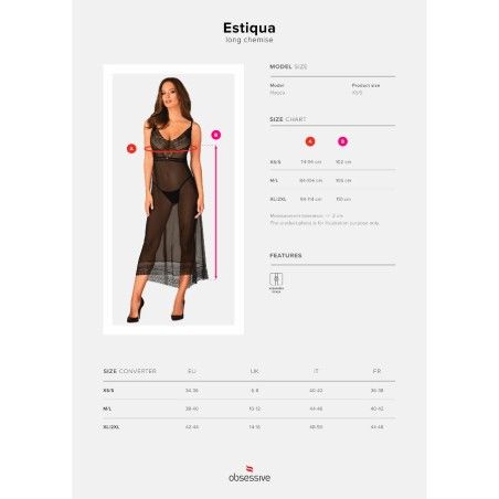 Пеньюар длинный полупрозрачный Obsessive Estiqua черный, XS/S sexstyle | Зображення 4