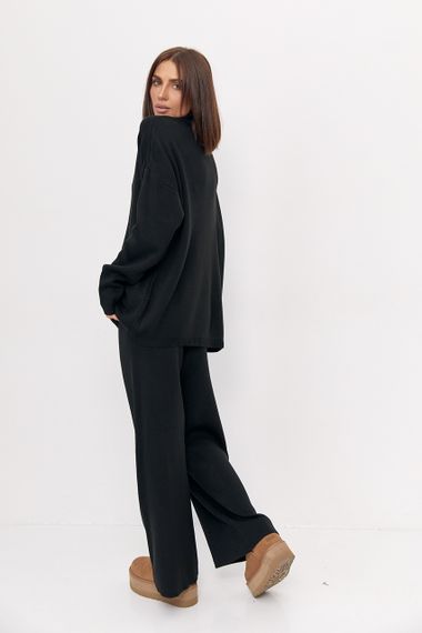 Теплий жіночий в'язаний костюм oversize - чорний цвет, ONE SIZE (є розміри) | Зображення 1
