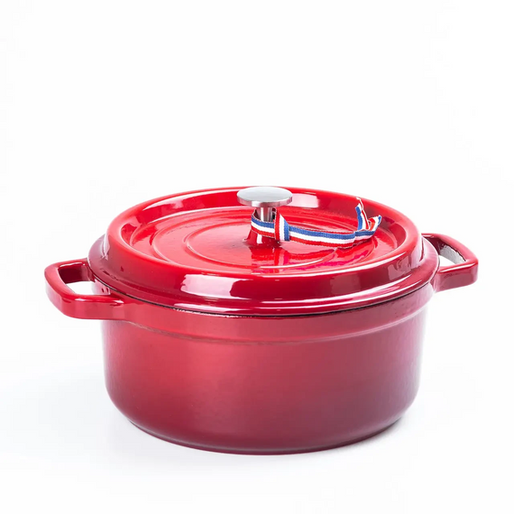 Кокотниця чавунна з емальованим покриттям 3л діаметр 23см темно-червоний | Зображення 1