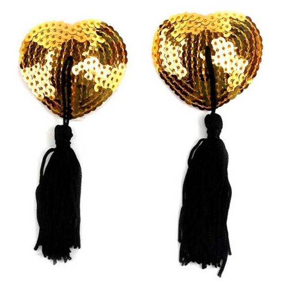 Наклейки для сосків Hearts з паєтками та пензликами золото