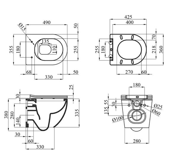 Унітаз підвісний безобідковий Kroner Harz WHI493736 RIMLESS з сидінням Slim Duroplast / Soft-close / Quick relase (KH493736WHIR) (CV029609) | Зображення 1