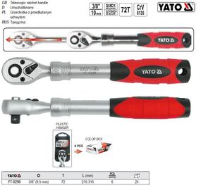 Вороток трещотка телескоп L-215-315 мм 3/8" YATO YT-0298