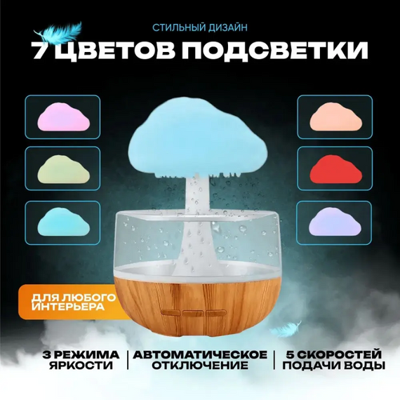 Аромадифузор з ефектом дощу та з підсвіткою RGB, Зволожувач повітря 7 режимів   знижка | Зображення 2