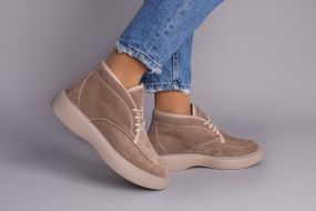 Ботинки женские замшевые бежевые зимние