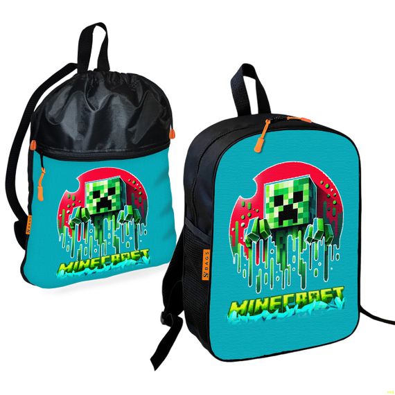 Школьный рюкзак детский Minecraft + Сумка для обуви спортивной формы рюкзак-мешок  для мальчика (01732)