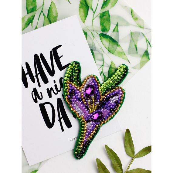 Набор для вышивки бисером украшения "Крокус" AD-203 на натуральном холсте | Зображення 1