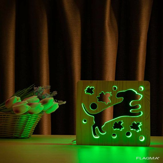 Светильник ночник ArtEco Light из дерева LED "Собака и птички" с пультом и регулировкой... | Зображення 4